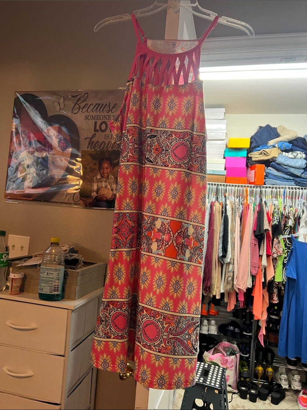 Boho Printed Pink and Orange Maxi Skirt